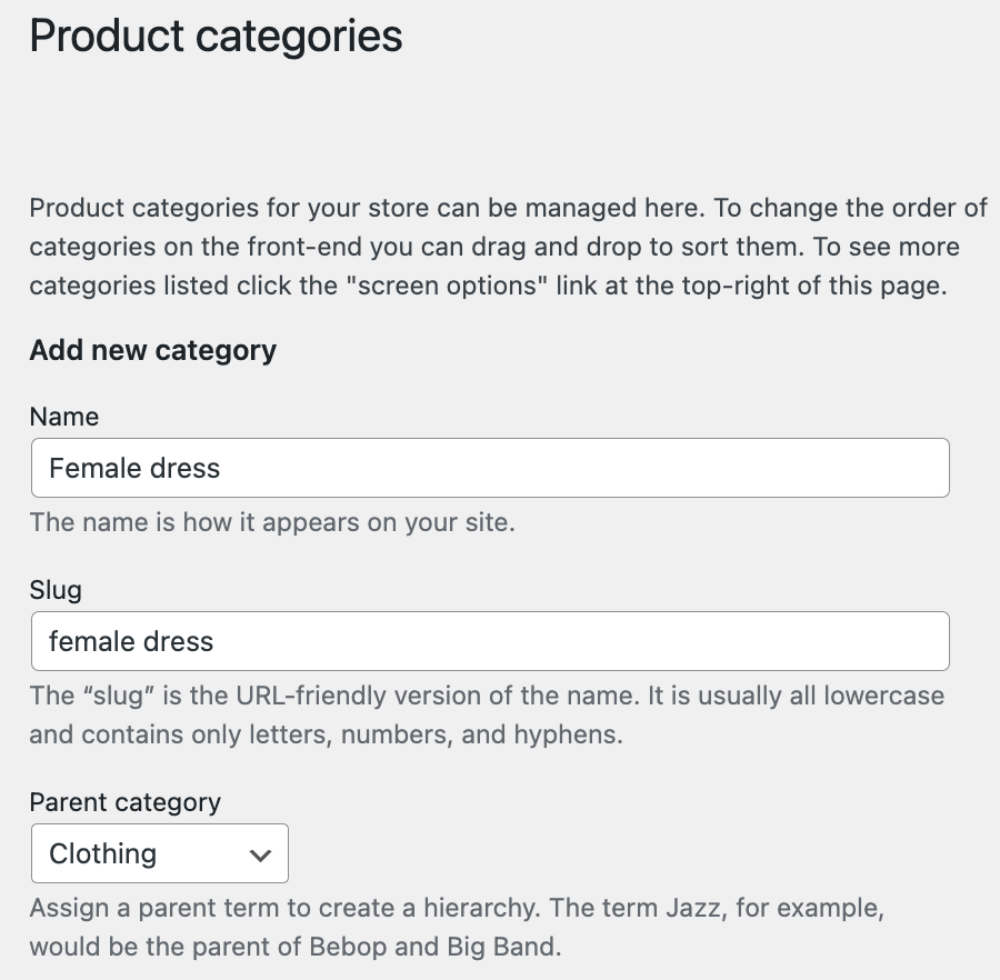 An screenshot showing how to set product categories to your eCommerce site