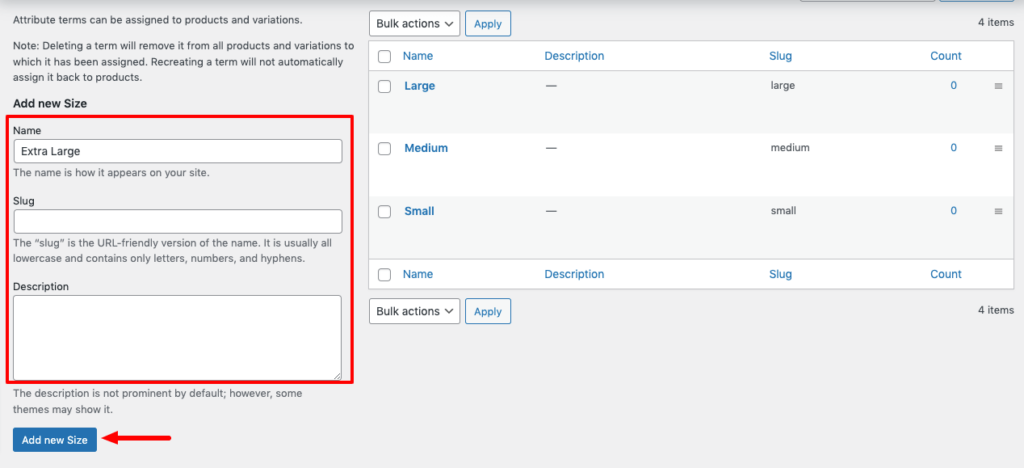 It's a screenshot that shows how to add new configure attribute terms. 