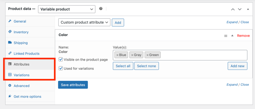 This is the screenshot of product Attributes