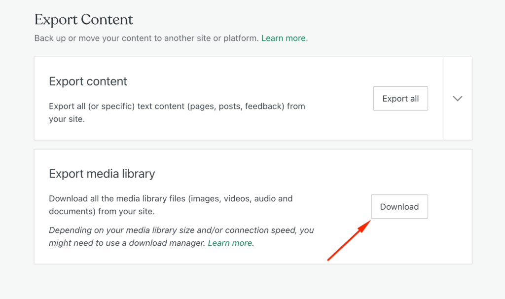 This image shows how to Export media files