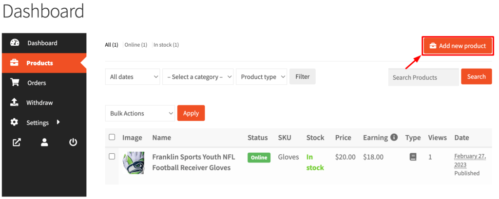 A screenshot showing how to add new products to your store