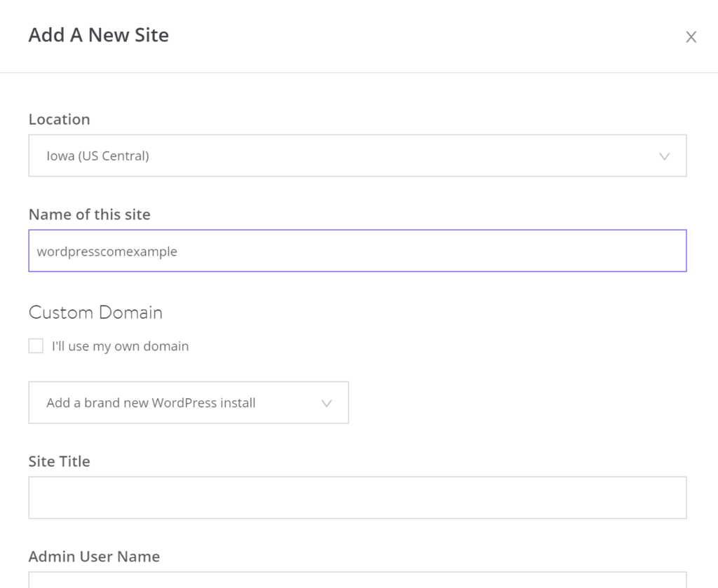 This image shows how to add site details in Kinsta