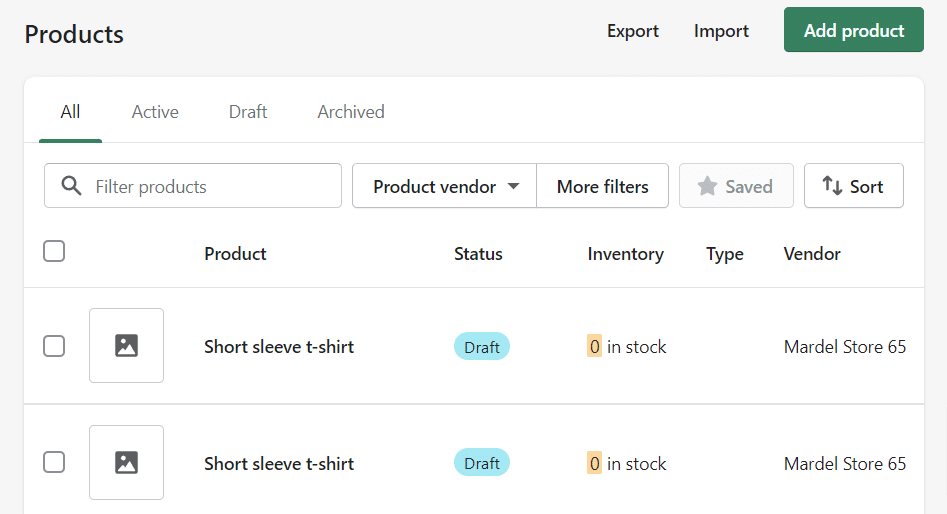 It's an image that shows the product list in a Shopify store. 