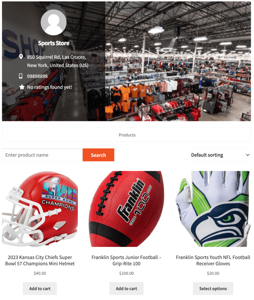 A screenshot of mini sports store on dokan marketplace