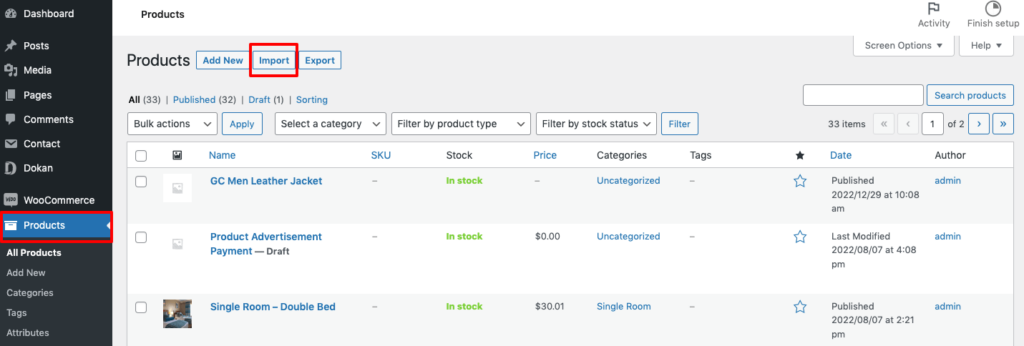 It's a screenshot of WooCommerce product importing option