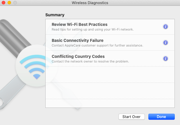 A screenshot on run wireless diagnostics on Mac