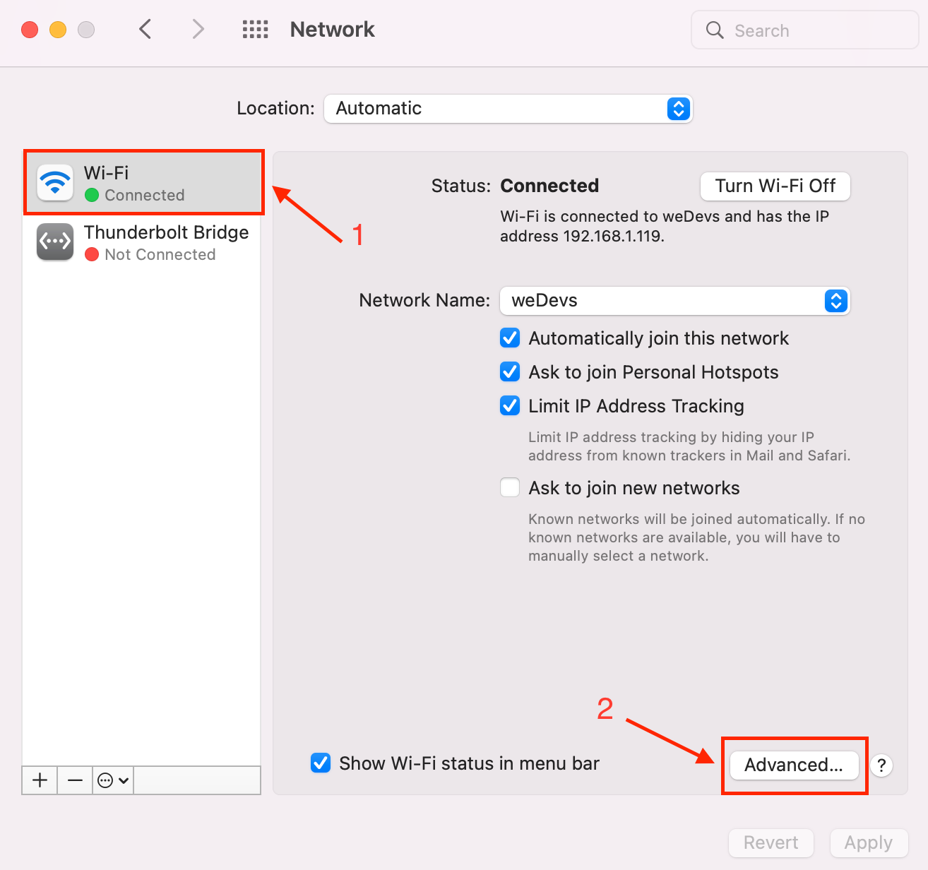 An screenshot on select the wifi network to disable IPv6