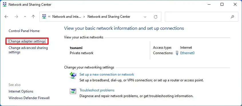 A screenshot to change adapter setting to resolve DNS server error