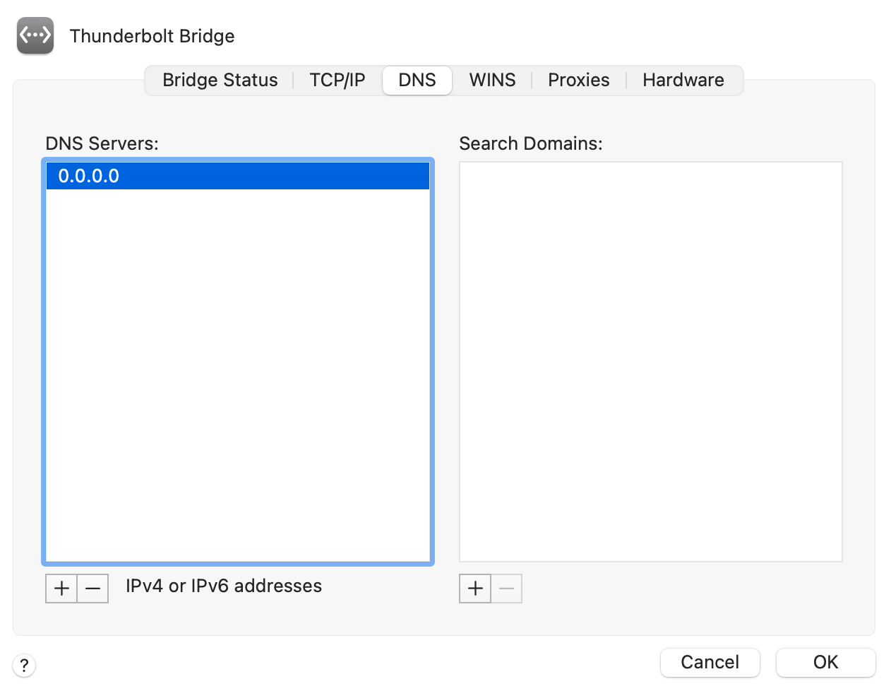 A screenshot to change the DNS server address for mac users