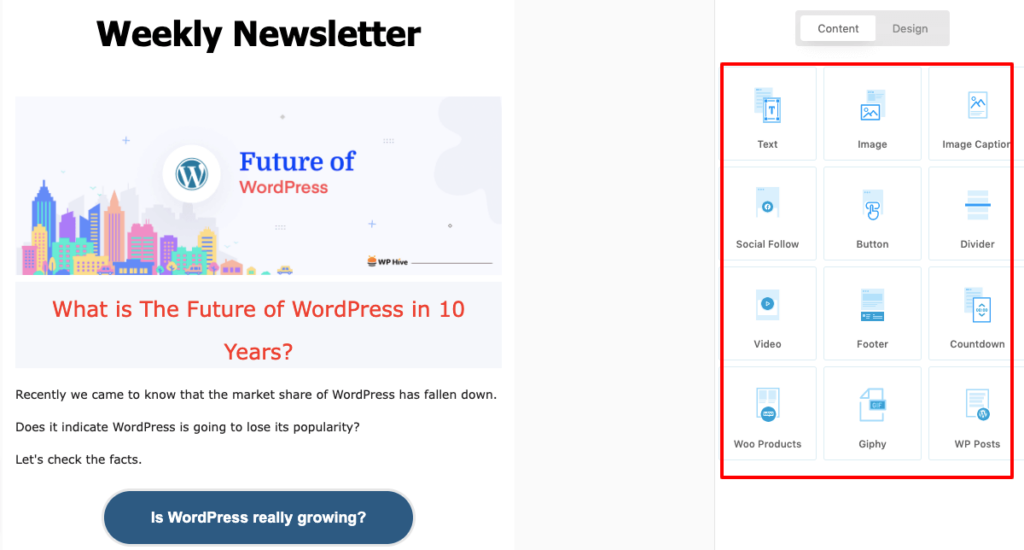 This is an example of a weekly newsletter designed by weMail 