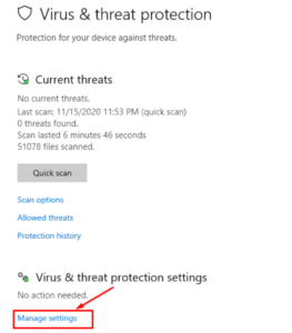 A screenshot to deactivate your antivirus on windows