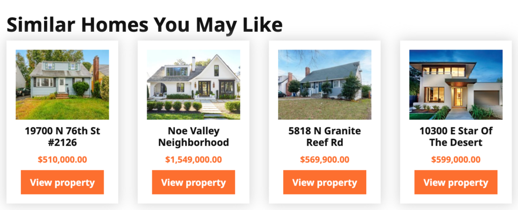 A screenshot to create a real estate marketplace and display similar homes on your product page 