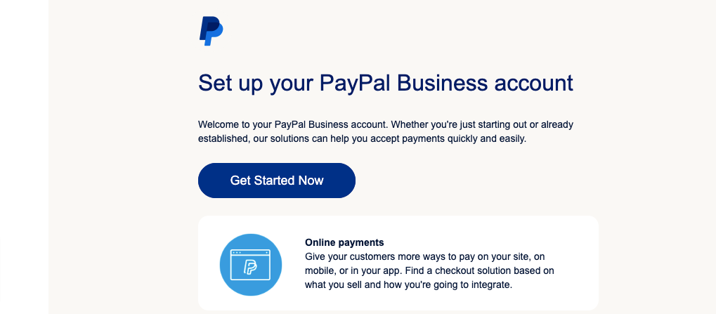 This is a screenshot of the PayPal business account set up email.