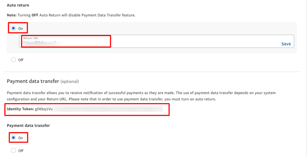This image shows the identity token to run multiple sites using the same PayPal account. 