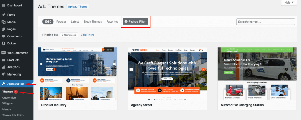 A screenshot to install theme for your real estate marketplace