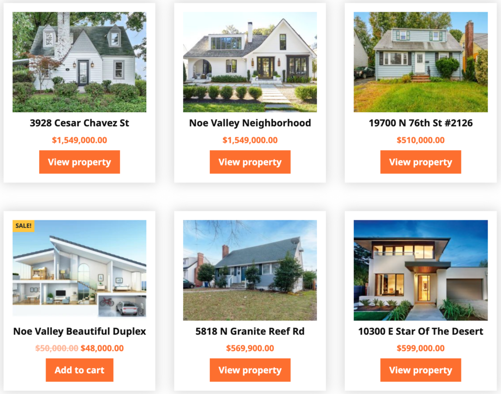A screenshot of property list from different vendors