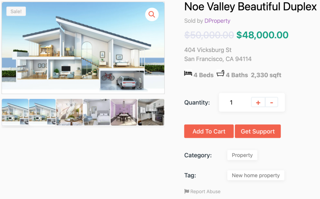 A screenshot of realestate vendor property details