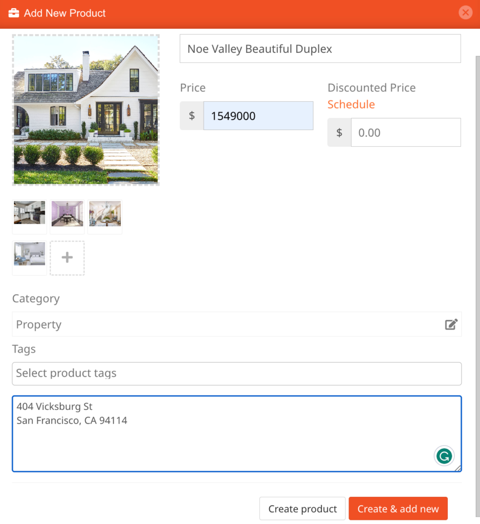 A screenshot of vendor upload property detials from frontend