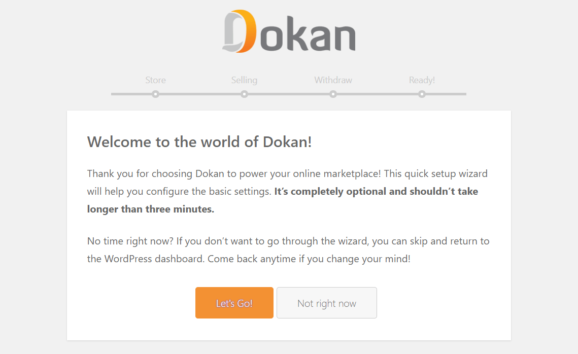 asistente de configuración de dokan para empezar