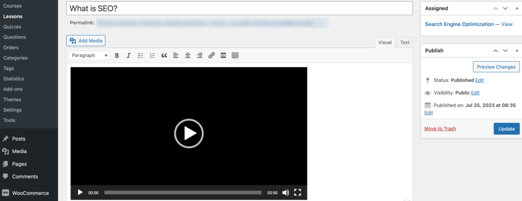 This is an image that shows how to upload a video as a lesson using LearnPress plugin