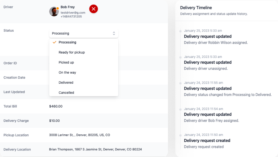 delivery status shipped orders