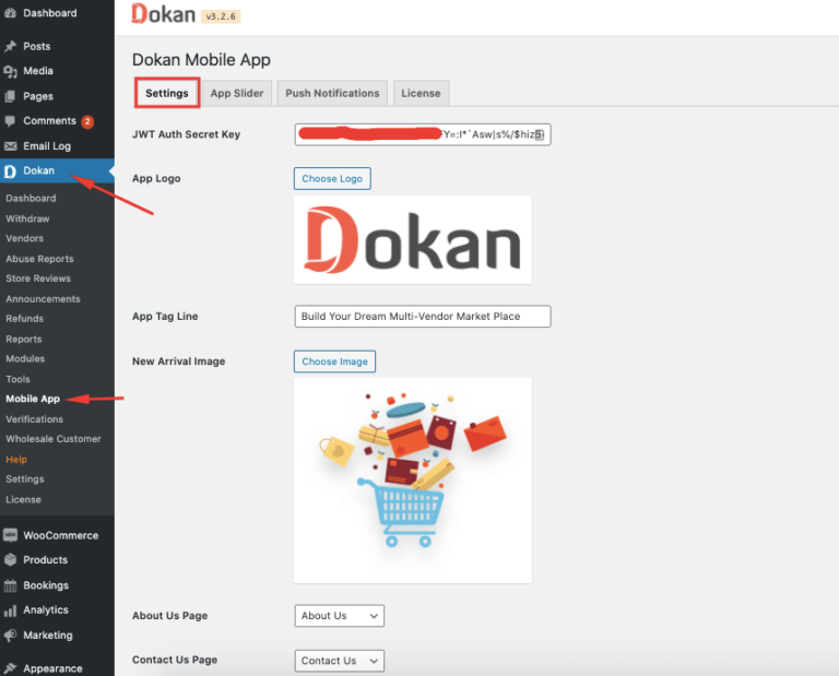 Dokan Mobile App Settings - Dokan