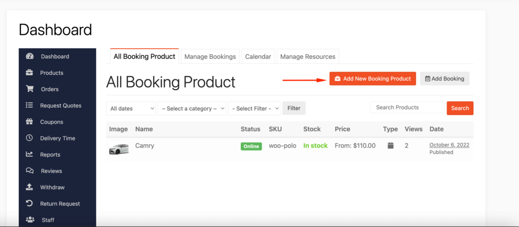 Add New Booking Product