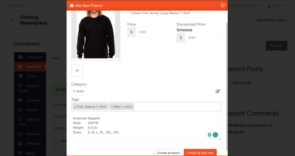This is a screenshot that shows how to add new products to a vendor store