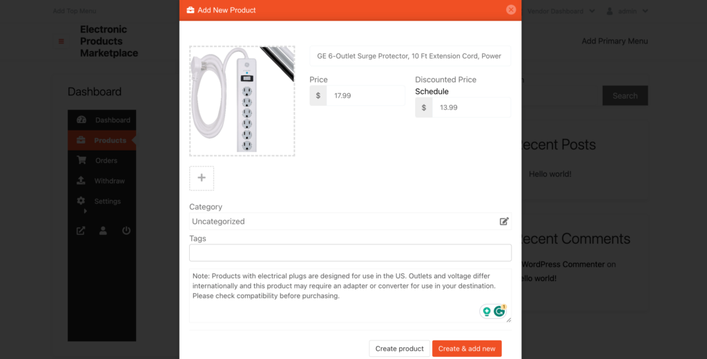 This is a screenshot that shows how to add product's name, description, price, etc. 