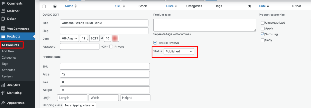 This image shows how to approve products as an admin