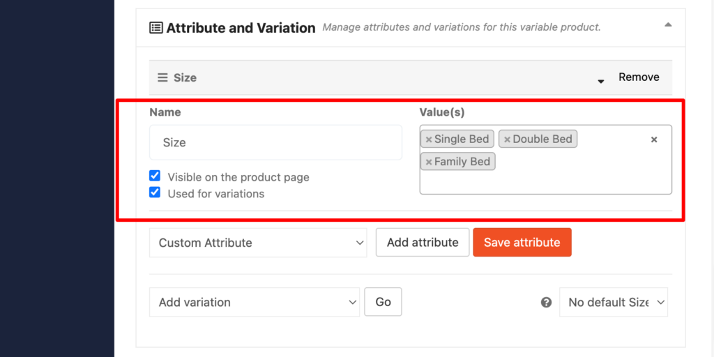 This image shows how to add attribute for variation products 