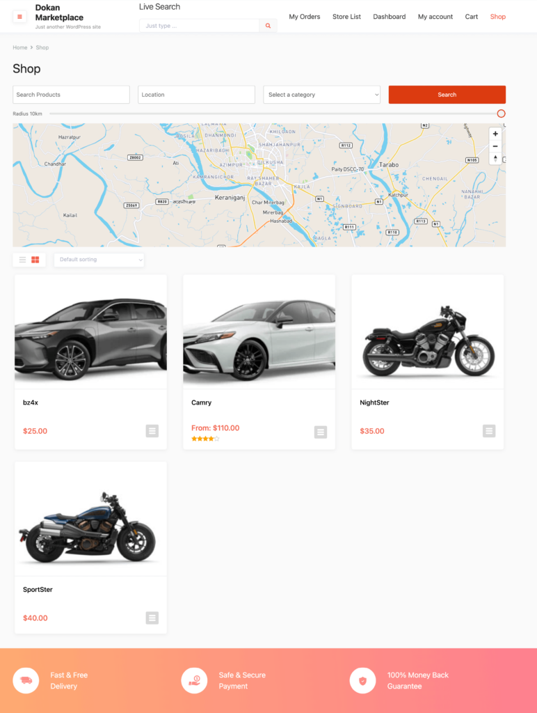 This is a screenshot of the Car and Bike Marketplace
