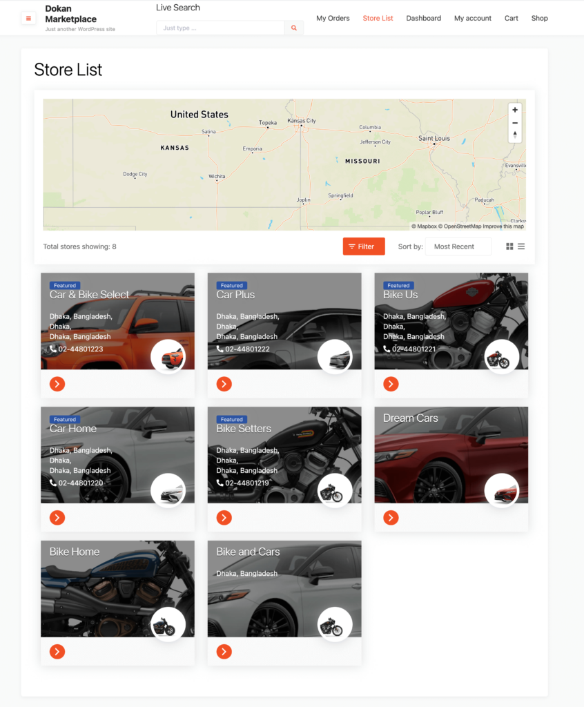 This is a screenshot of Geolocation module on the marketplace homepage