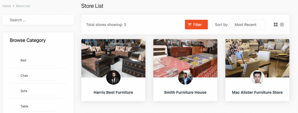 This is an image that shows the registered vendors on a furniture marketplace