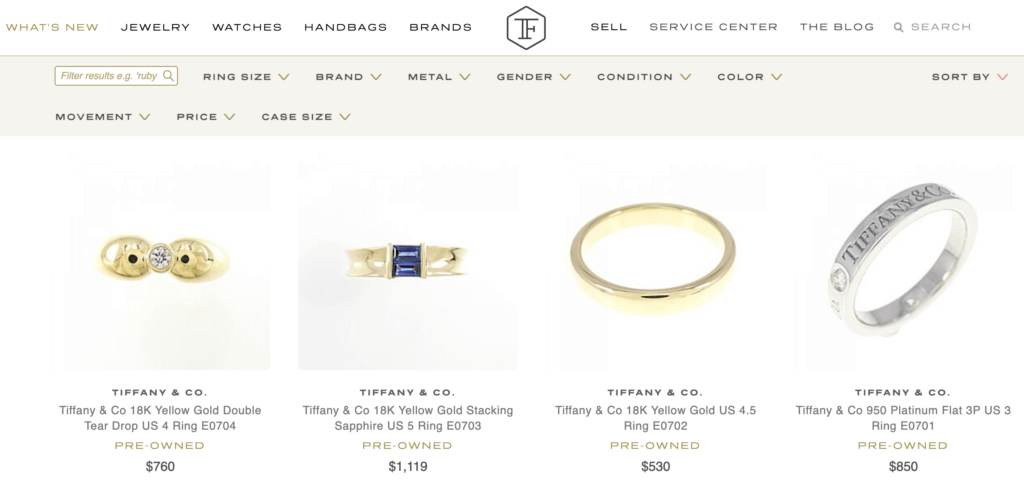a screenshot of truefacet jewelry marketplace