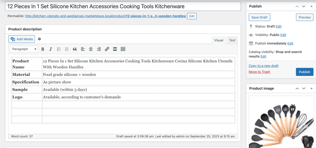 This image shows how to add a new product from the backend. 