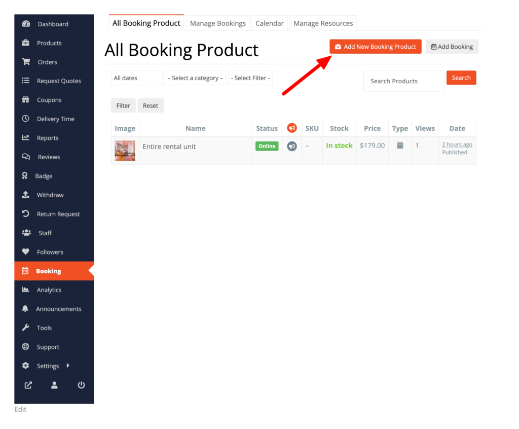 This is a screenshot of the Bookable product from dokan vendor dashboard