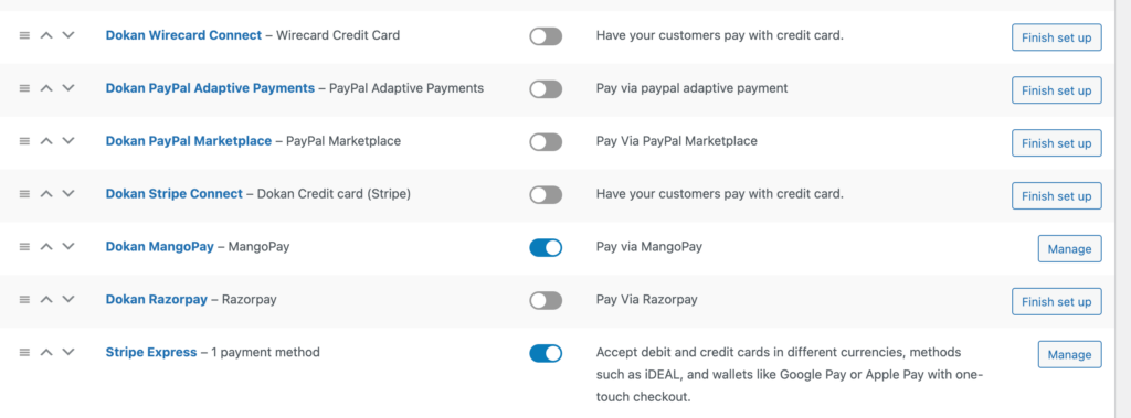 this is a screenshot of Dokan payment gateways