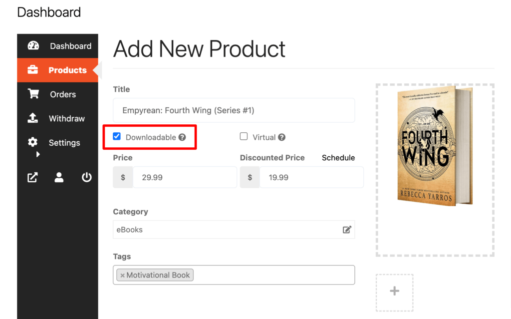 This is a screenshot that shows how to add a downloadable product