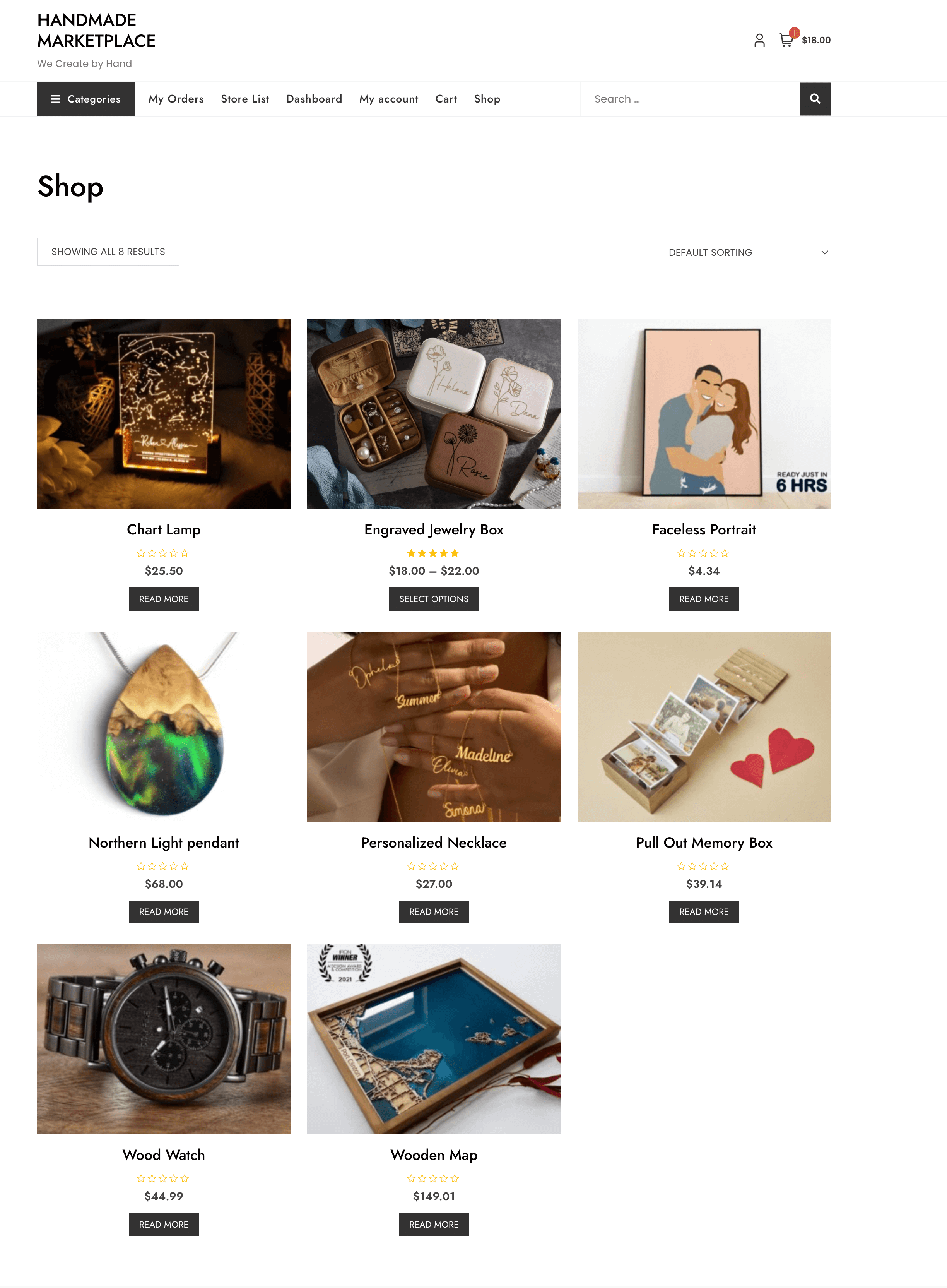 This is a screenshot of a handmade marketplace like the Etsy Marketplace