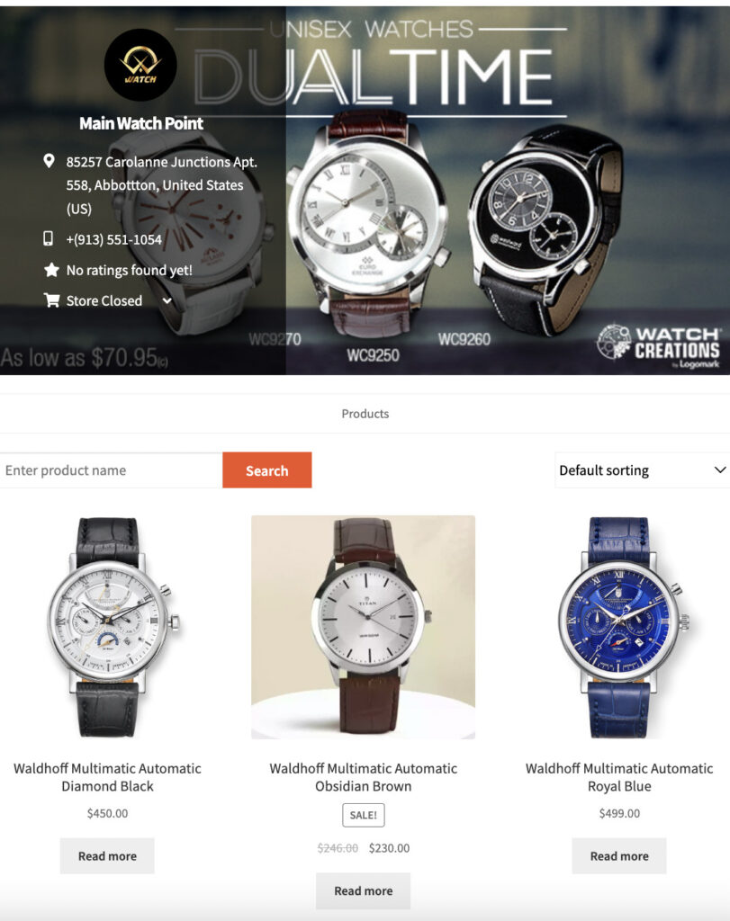 A screenshot front view of admin shop on watch marketplace
