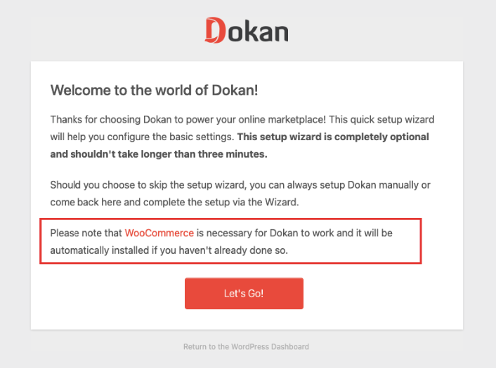A screenshot to demonstrate WooCommerce will be installed automatically with Dokan multivendor