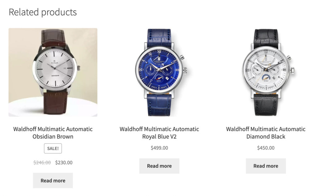 A screenshot to related product section on watch marketplace