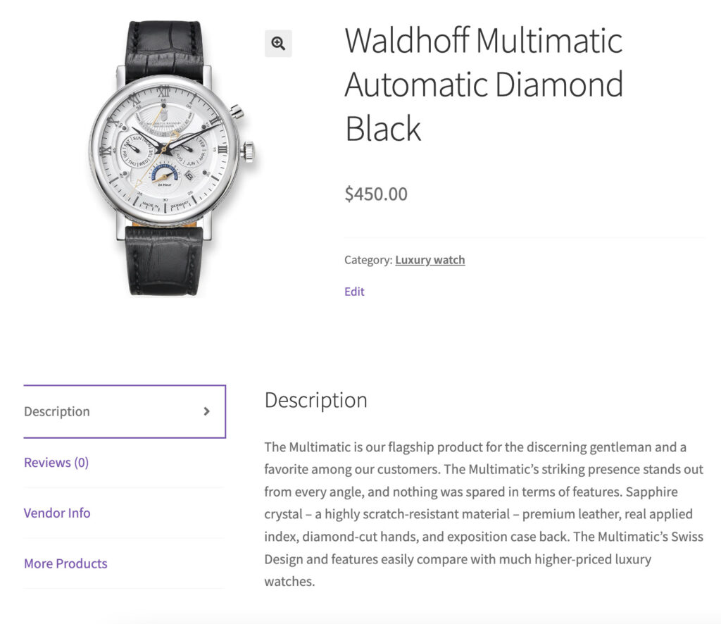 view of an individual product page