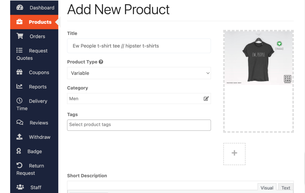 This image shows how to add products from the frontend