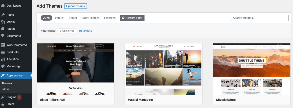 This image shows the list of the WordPress eCommerce themes 