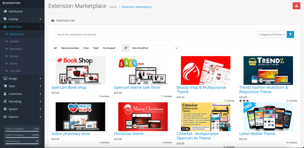 This is a screenshot of OpenCart Themes