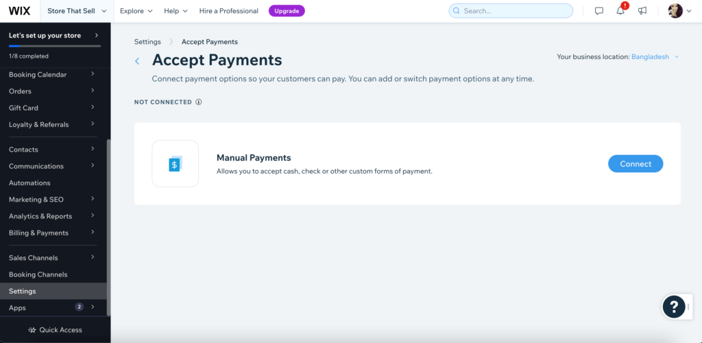 This is the screenshot of Wix Payments
