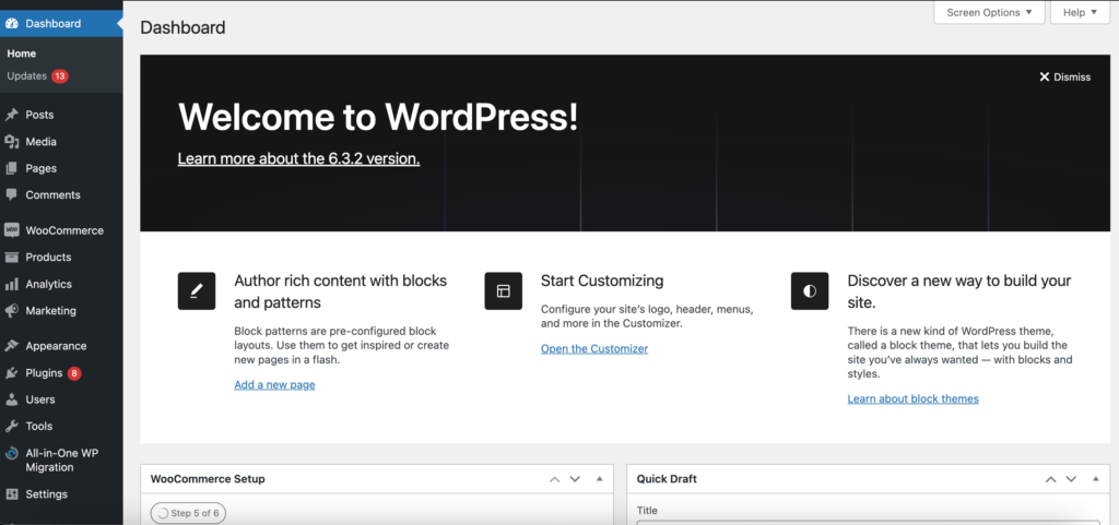 This is the screenshot of the WordPress Dashboard