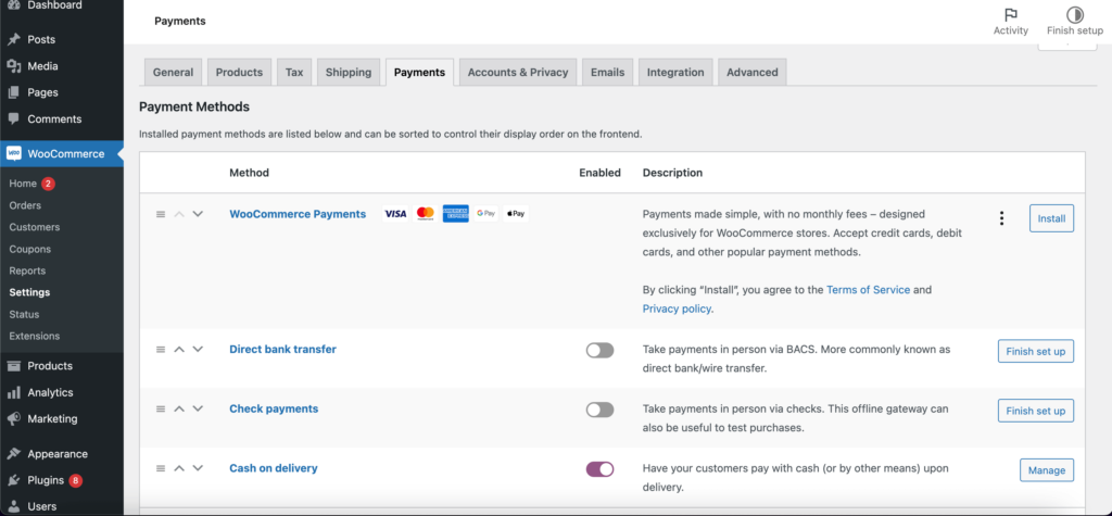 This is the screenshot of WordPress Payment Gateways